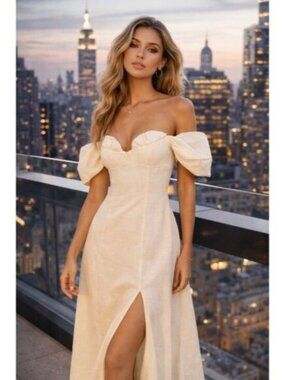 Cult Gaia Muna Off-Shoulder Ruched Sleeve Midi Dress Size 0 New With Tags